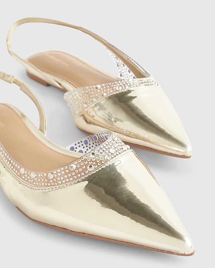 Gold Perspex Sling Back Flat Shoes