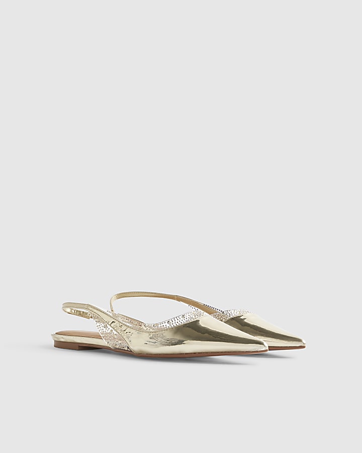 Gold Perspex Sling Back Flat Shoes