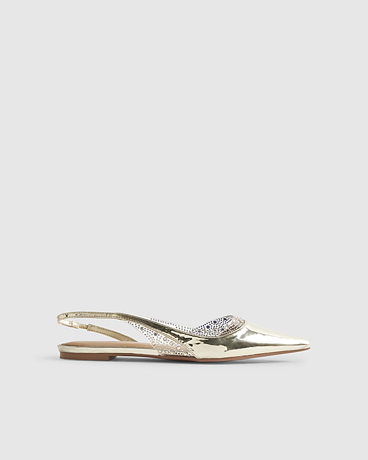Gold Perspex Sling Back Flat Shoes
