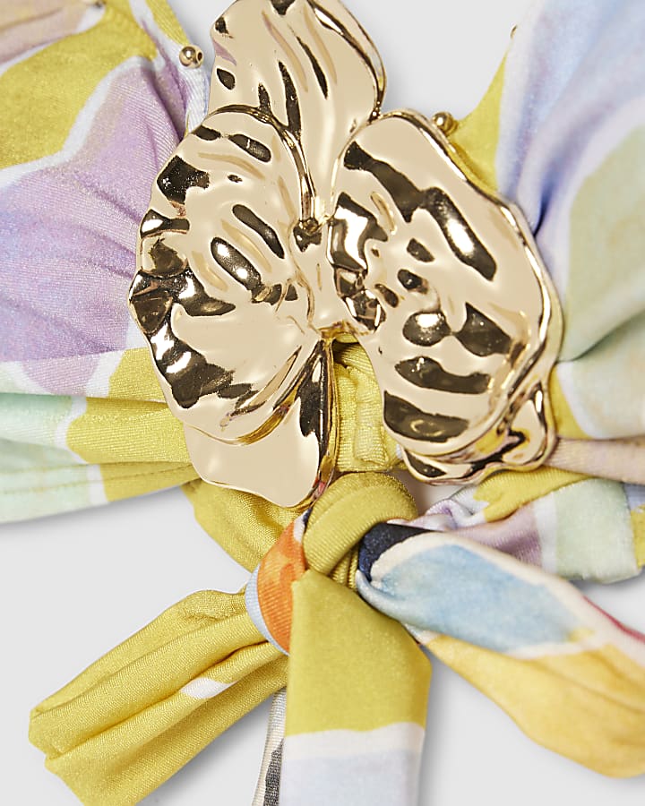 Yellow Floral Bandeau Hardware Bikini Top