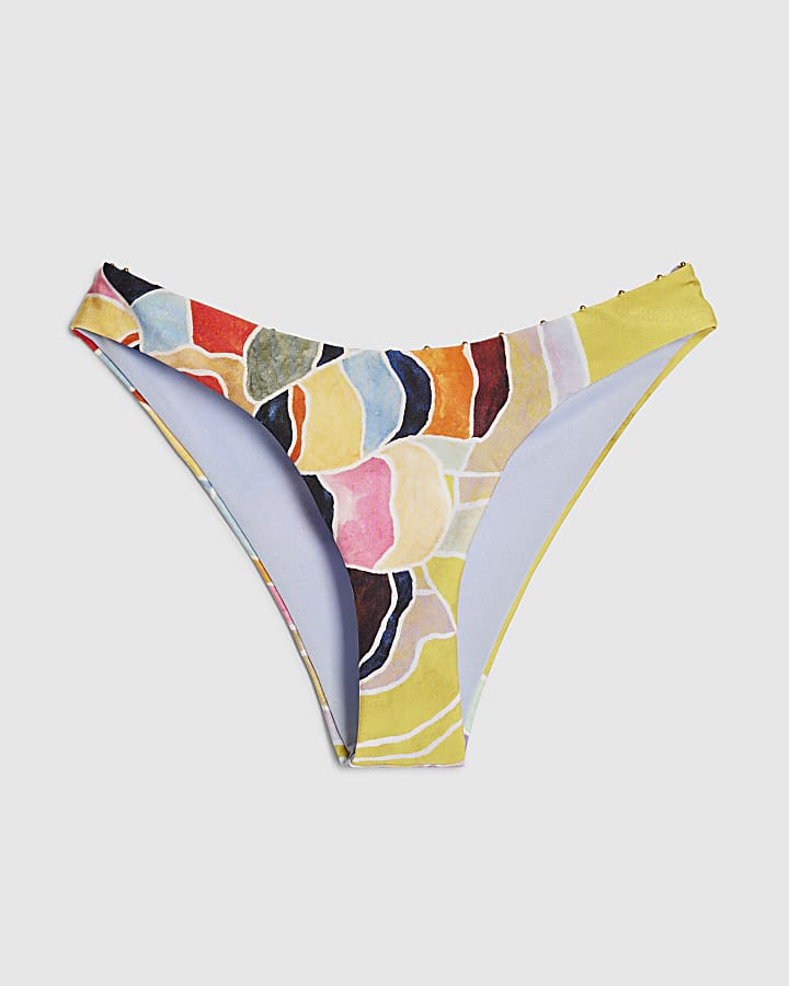 Yellow Floral High Leg Bikini Briefs