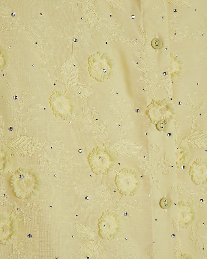 Yellow 3D Floral Embellished Shirt