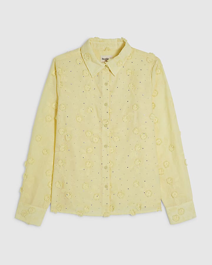 Yellow 3D Floral Embellished Shirt