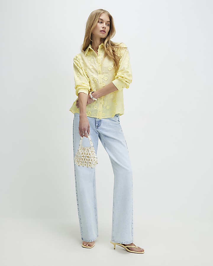 Yellow 3D Floral Embellished Shirt