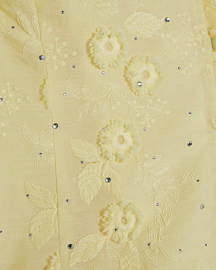 Yellow 3D Floral Embellished Blouse