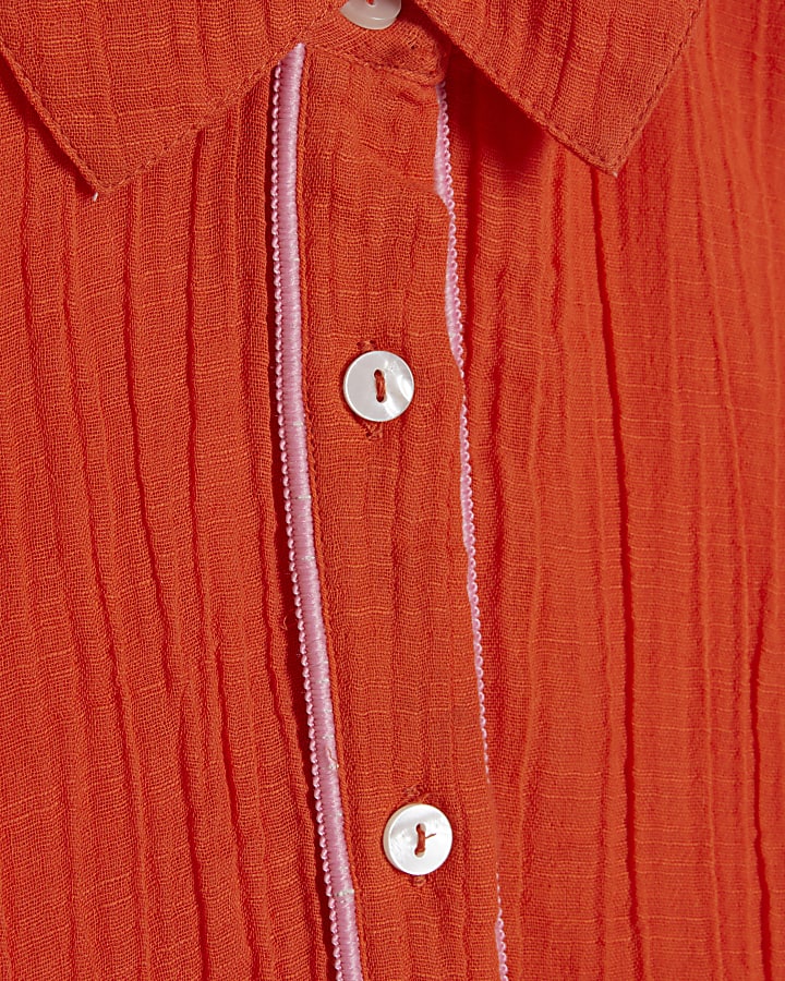 Orange Long Sleeve Tie Back Beach Shirt