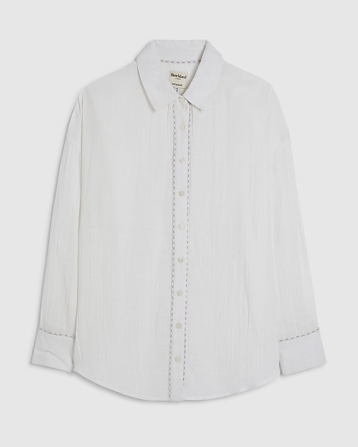 Cream Long Sleeve Tie Back Beach Shirt