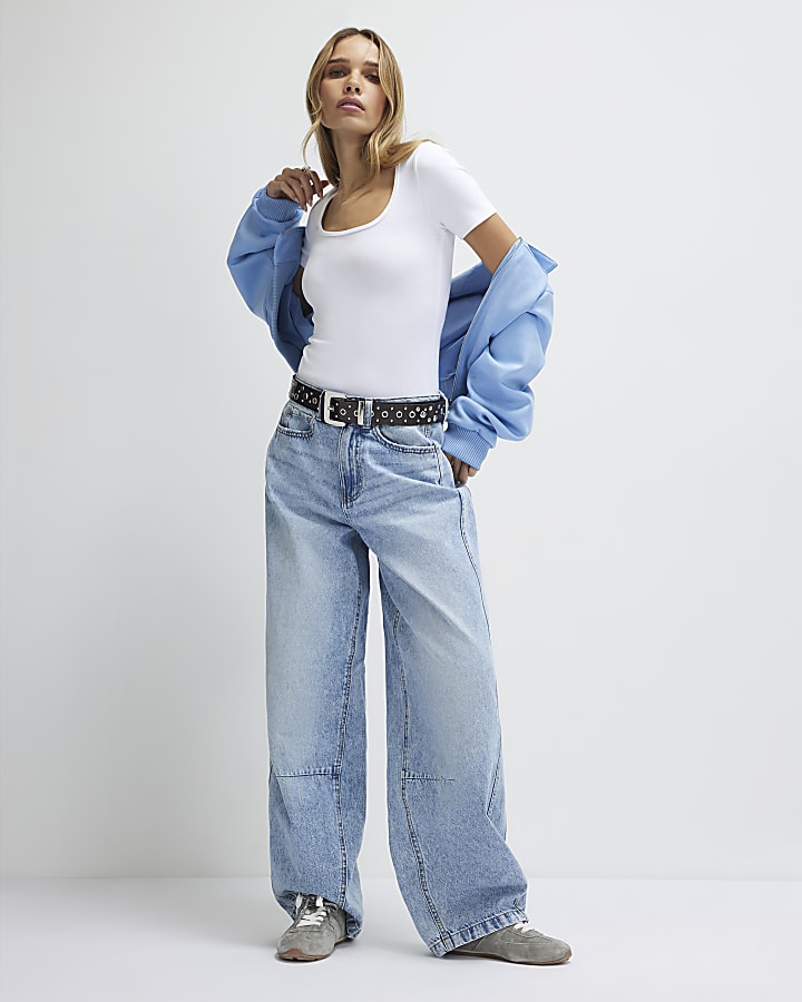 White Short Sleeve Scoop Neck Top