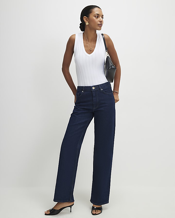 White Wide Ribbed V-Neck Tank Top