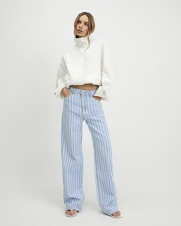 Blue Stripe Relaxed Straight Leg Jeans