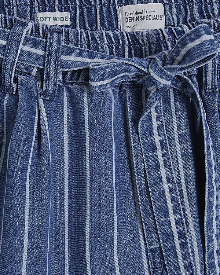 Blue Stripe Wide Leg Paperbag Jeans
