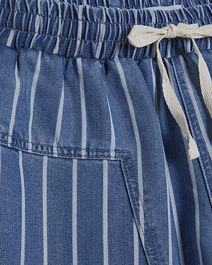 Blue Striped Denim Shorts