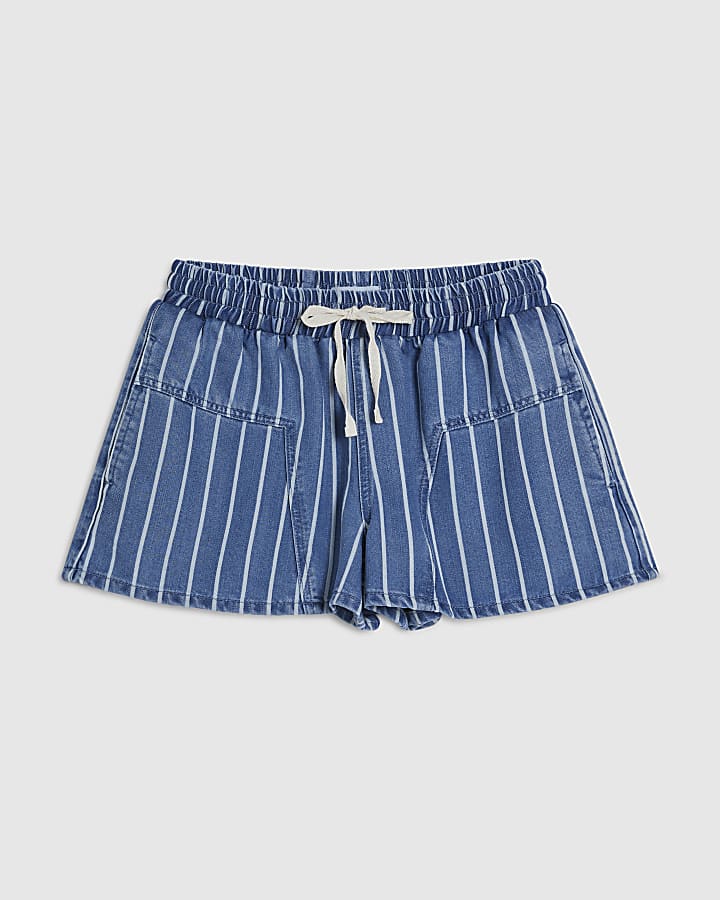 Blue Striped Denim Shorts