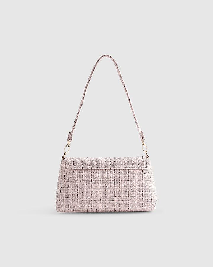 Pink Boucle Bar Front Clutch Bag