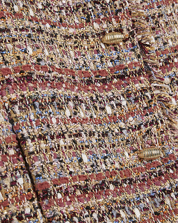 Red Boucle Cropped Bomber Jacket