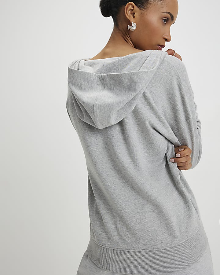 Grey Long Sleeve Wrap Front Hoodie