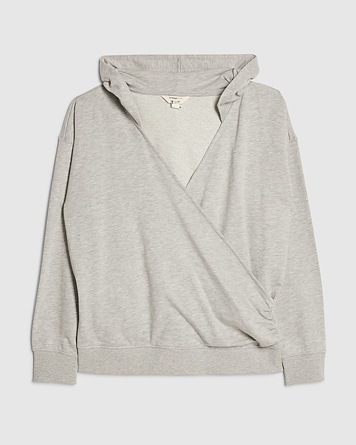 Grey Long Sleeve Wrap Front Hoodie