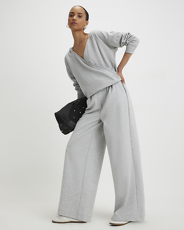 Grey Long Sleeve Wrap Front Hoodie