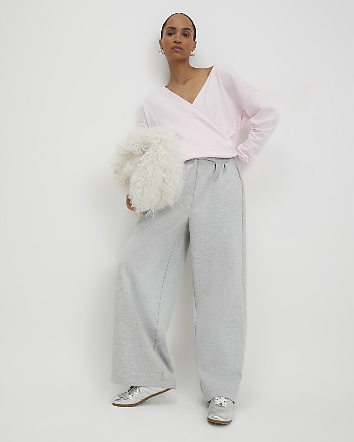 Pink Long Sleeve Wrap Front Hoodie