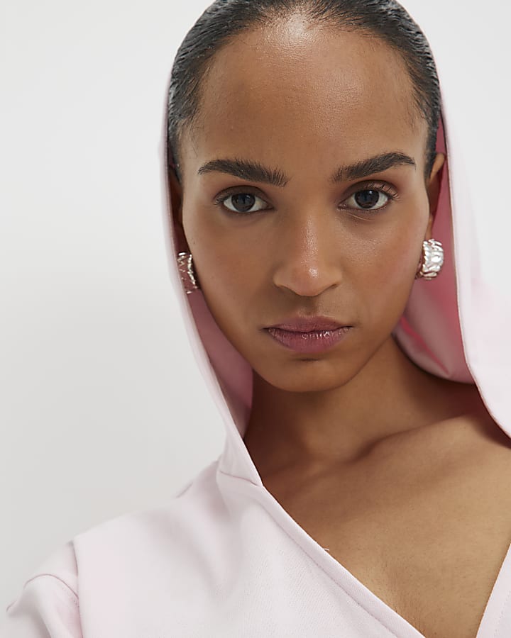 Pink Long Sleeve Wrap Front Hoodie