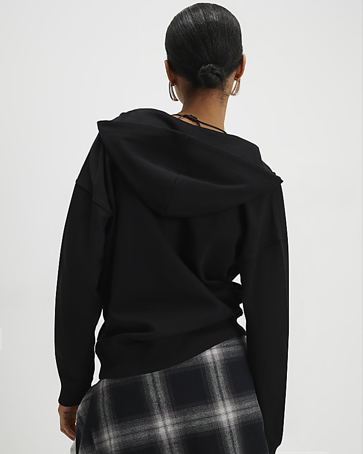 Black Long Sleeve Wrap Front Hoodie