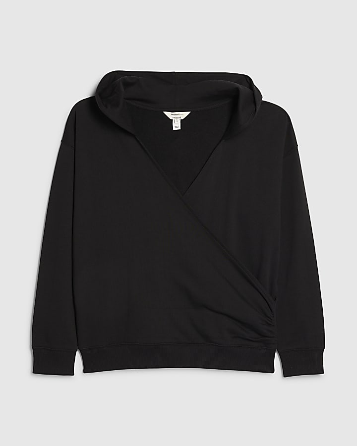 Black Long Sleeve Wrap Front Hoodie