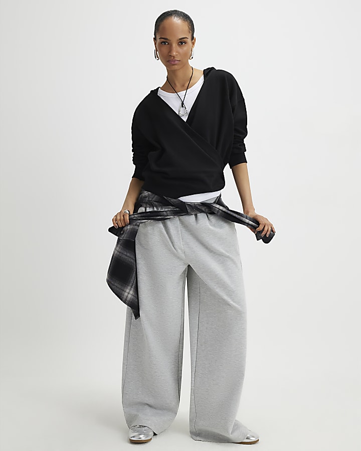 Black Long Sleeve Wrap Front Hoodie