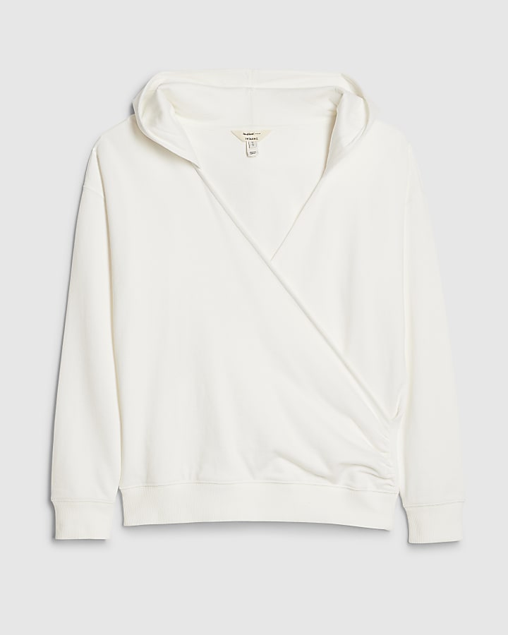 Cream Long Sleeve Wrap Front Hoodie