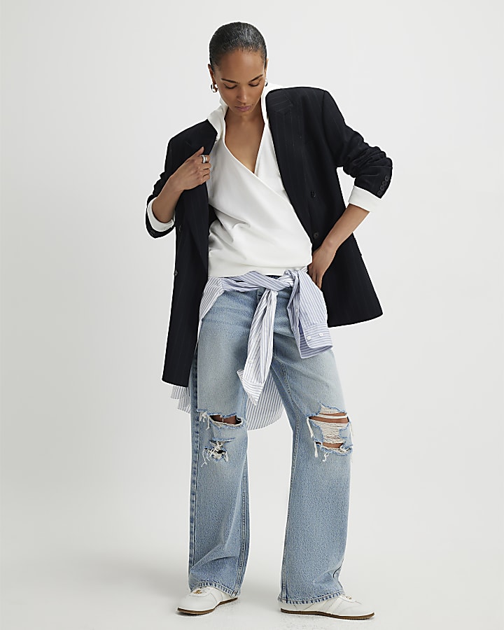 Cream Long Sleeve Wrap Front Hoodie