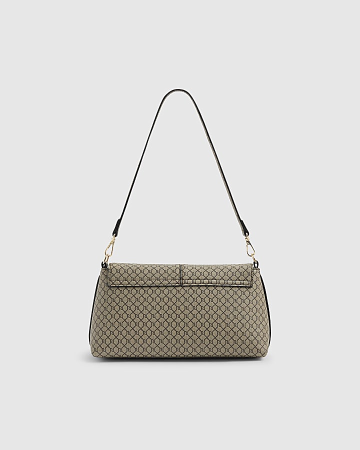 Beige Monogram Bar Front Clutch Bag