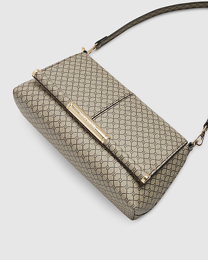 Beige Monogram Bar Front Clutch Bag