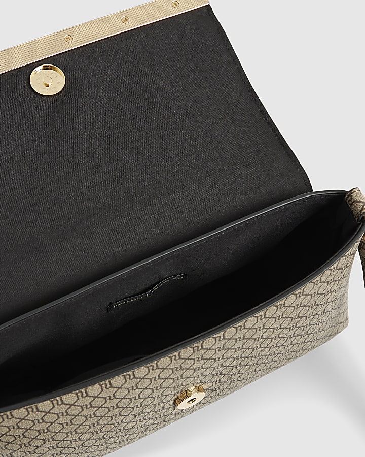 Beige Monogram Bar Front Clutch Bag