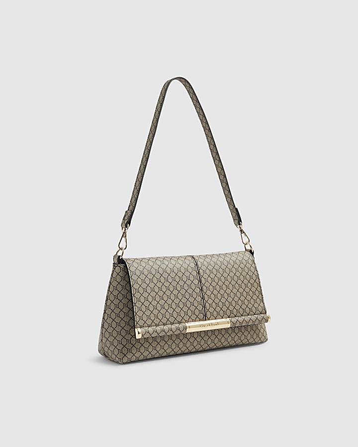 Beige Monogram Bar Front Clutch Bag