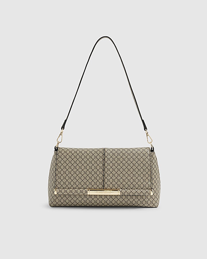 Beige Monogram Bar Front Clutch Bag