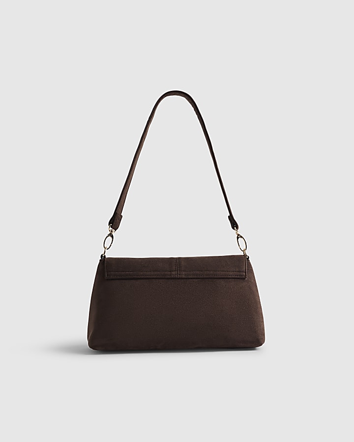Brown Faux Suede Bar Front Clutch Bag