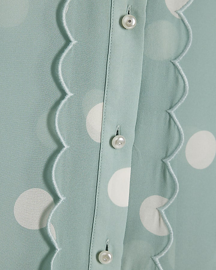 Blue Spot Print Scallop Trim Shirt