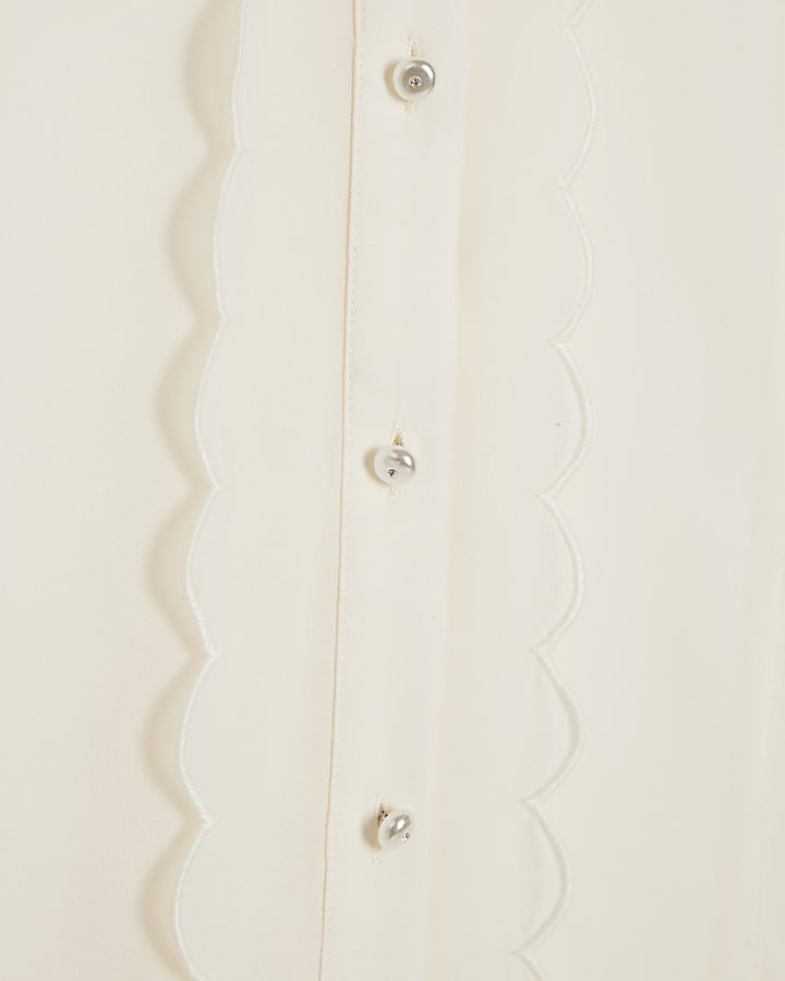 Cream Long Sleeve Scallop Trim Shirt