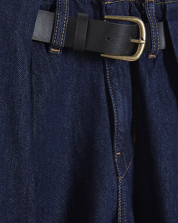 Petite Blue High Rise Pleated Wide Leg Jeans