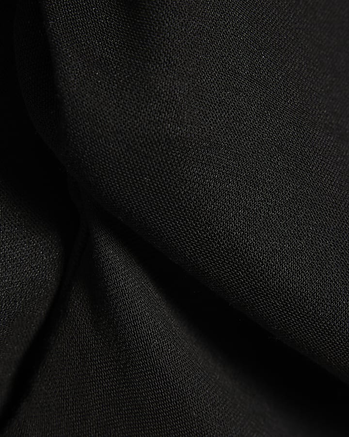 Black Mesh Long Sleeve Ruched Top