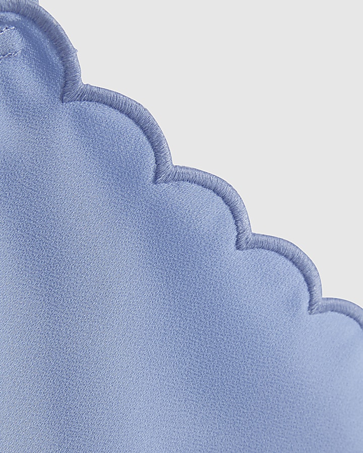 Blue Satin Scallop Trim Cami Top