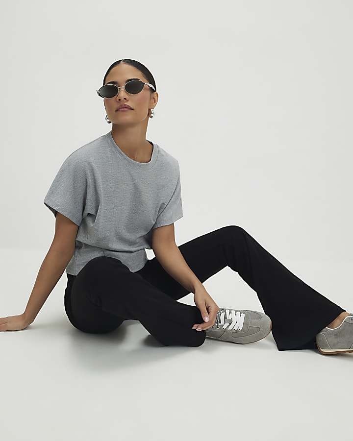 Petite Black High Waisted Flared Leggings