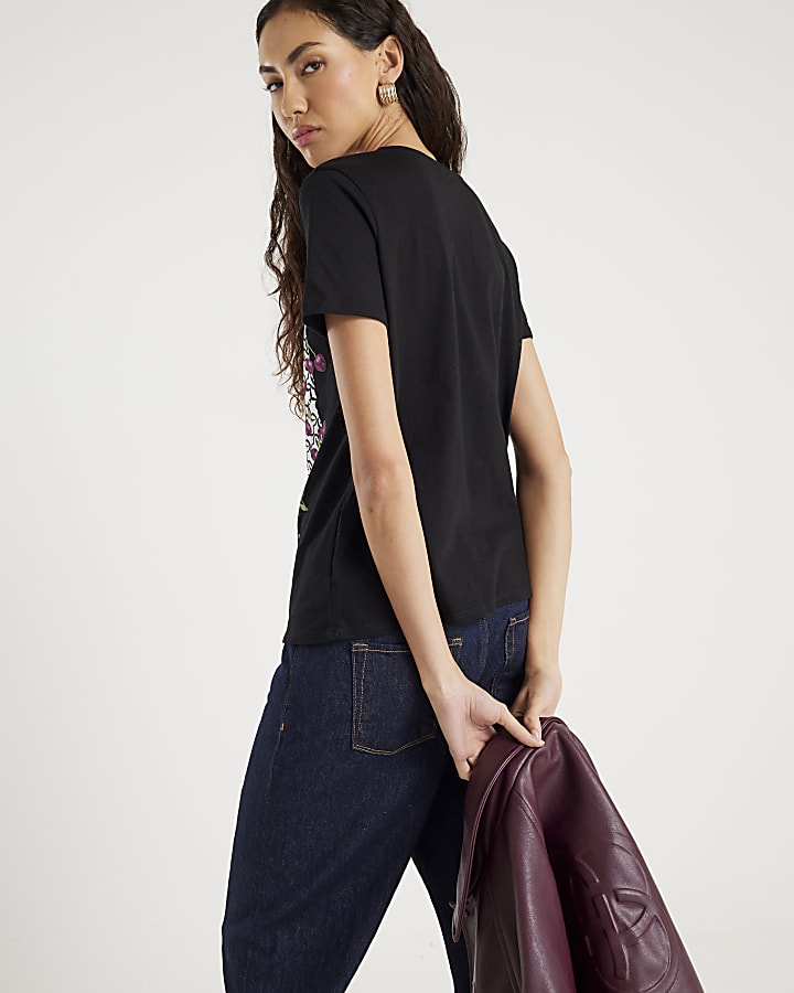 Black Short Sleeve Monogram Cherry T-shirt