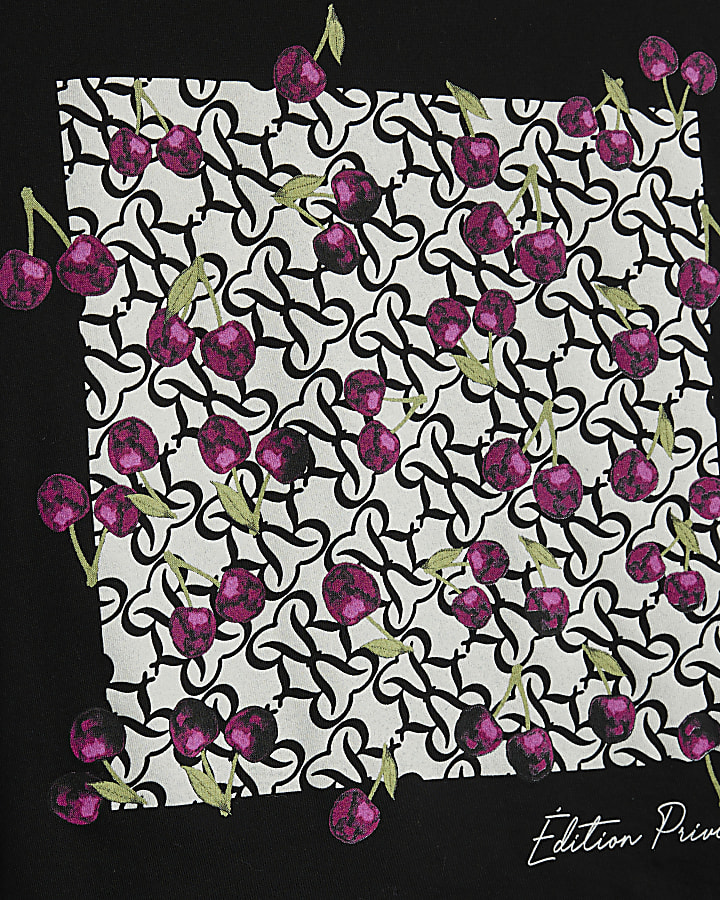 Black Short Sleeve Monogram Cherry T-shirt