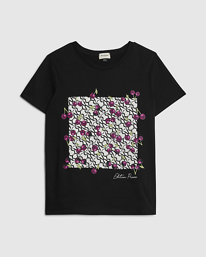 Black Short Sleeve Monogram Cherry T-shirt