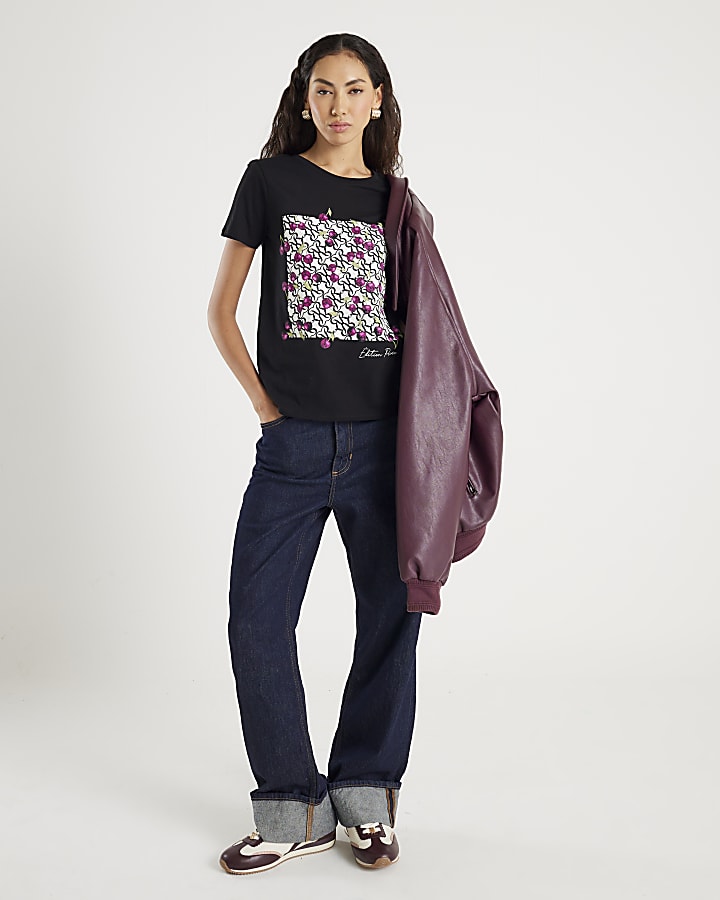 Black Short Sleeve Monogram Cherry T-shirt