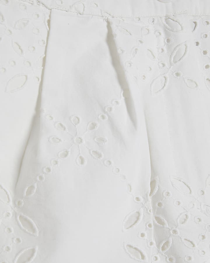 White Poplin Cutwork Shorts