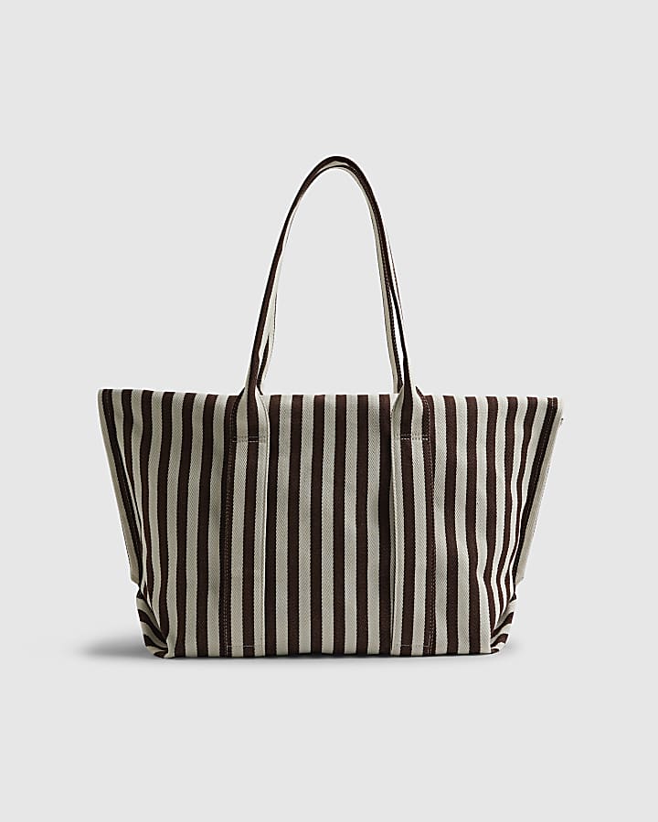 Brown Striped Roll Top Shoulder Bag