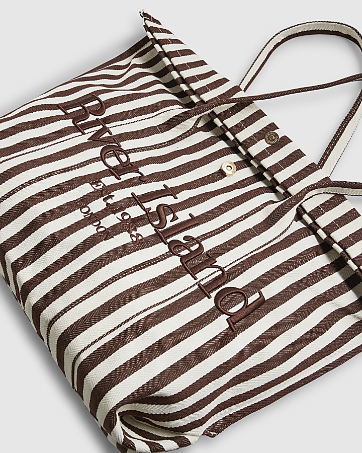 Brown Striped Roll Top Shoulder Bag