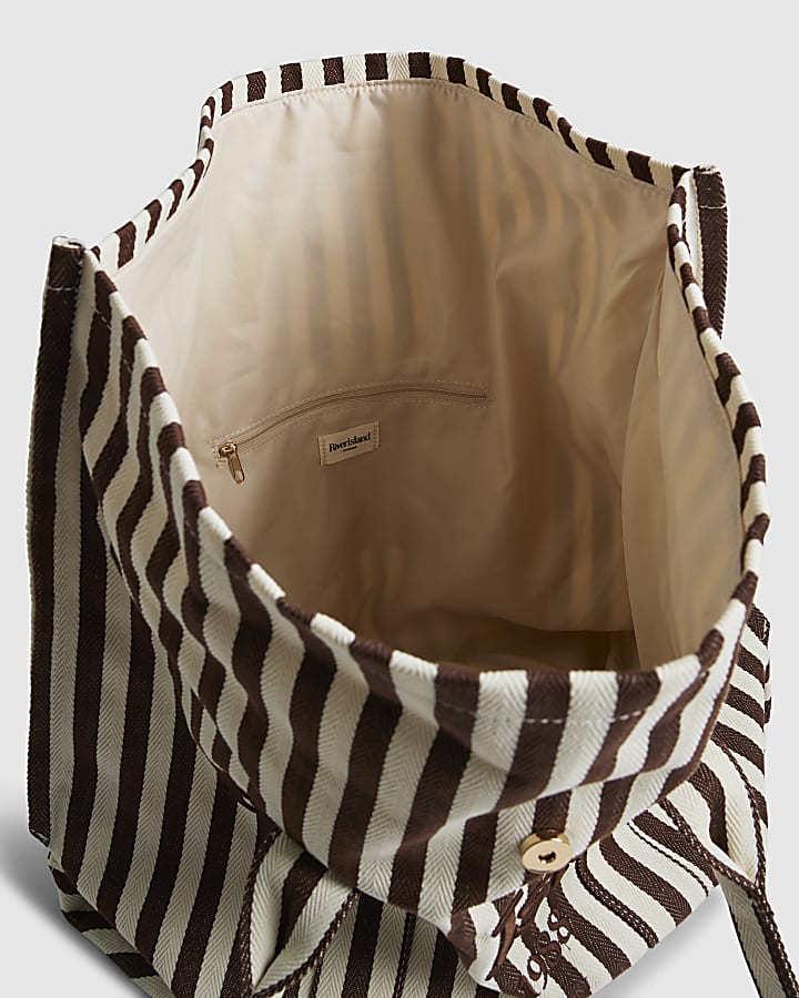 Brown Striped Roll Top Shoulder Bag