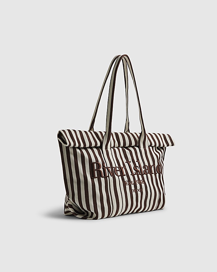 Brown Striped Roll Top Shoulder Bag